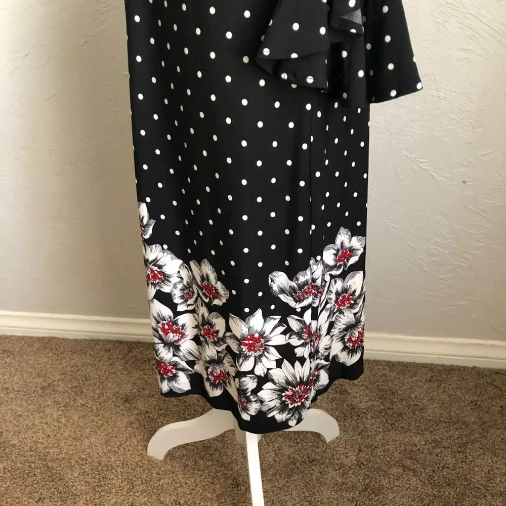 Sandra Darren Polka Dot Shift Dress with Floral Bottom 14 Black White Red - Picture 8 of 15